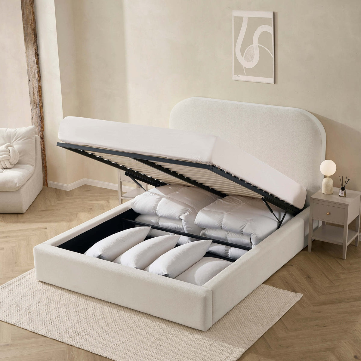 Dusklia - Aintree Ottoman Storage Bed - Teddy Cream