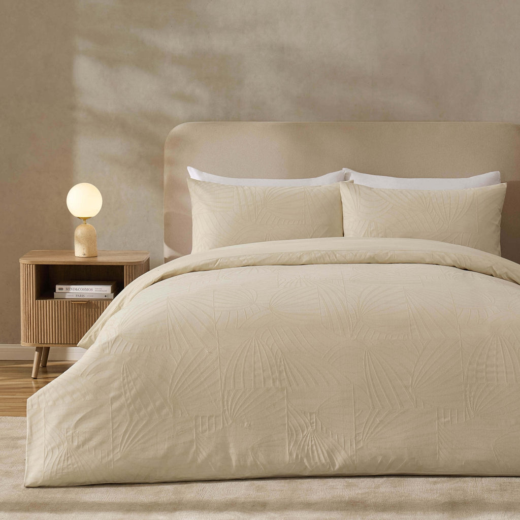 Dusklia - Alanna Linen Look Jacquard 100% Cotton Duvet Cover & Pillowcase Set - Natural