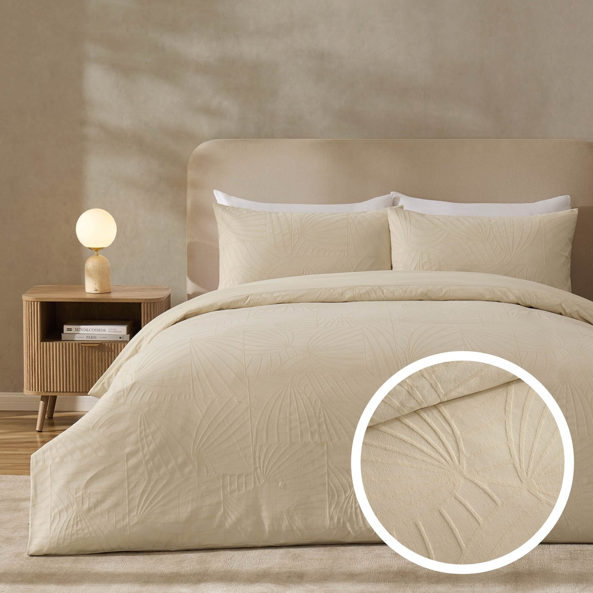 Dusklia - Alanna Linen Look Jacquard 100% Cotton Duvet Cover & Pillowcase Set - Natural