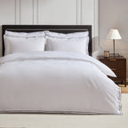 Dusklia - Alessia 300 Thread Count Embroidered Edge Duvet Cover - White/Black