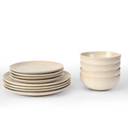 Dusklia - Alfredo Speckled Stoneware 12 Piece Dinner Set- Natural