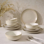 Dusklia - Alfredo Speckled Stoneware 12 Piece Dinner Set- Natural