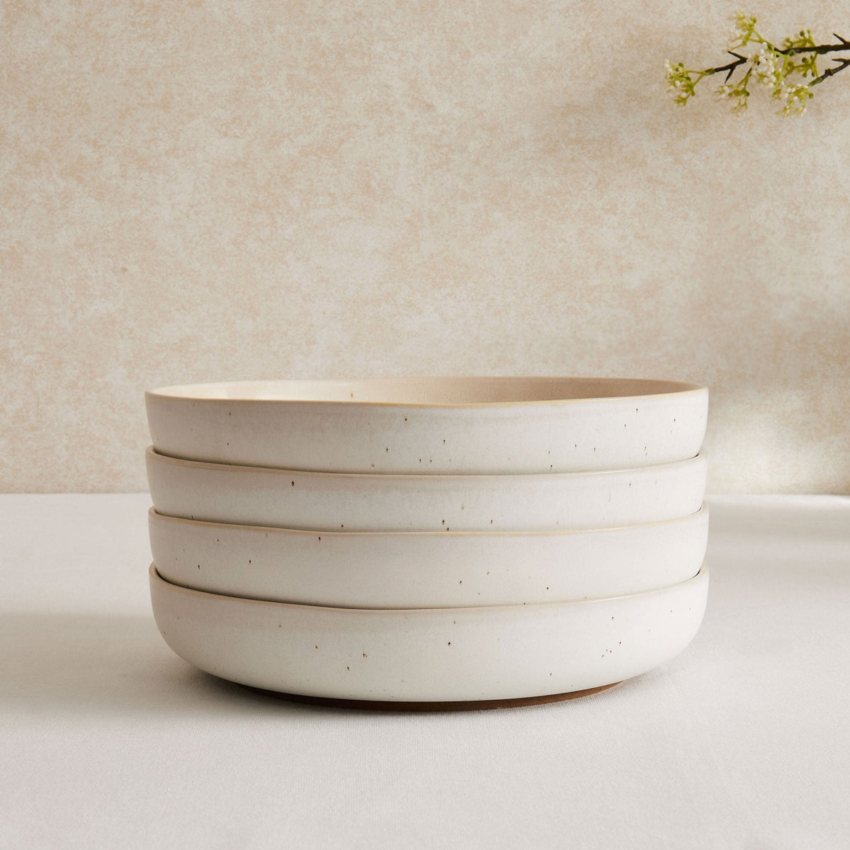 Dusklia - Alfredo Speckled Stoneware Set of 4 Pasta Bowls - Natural