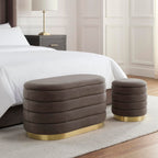 Dusklia - Almondbury Panelled Ottoman and Stool Set - Taupe