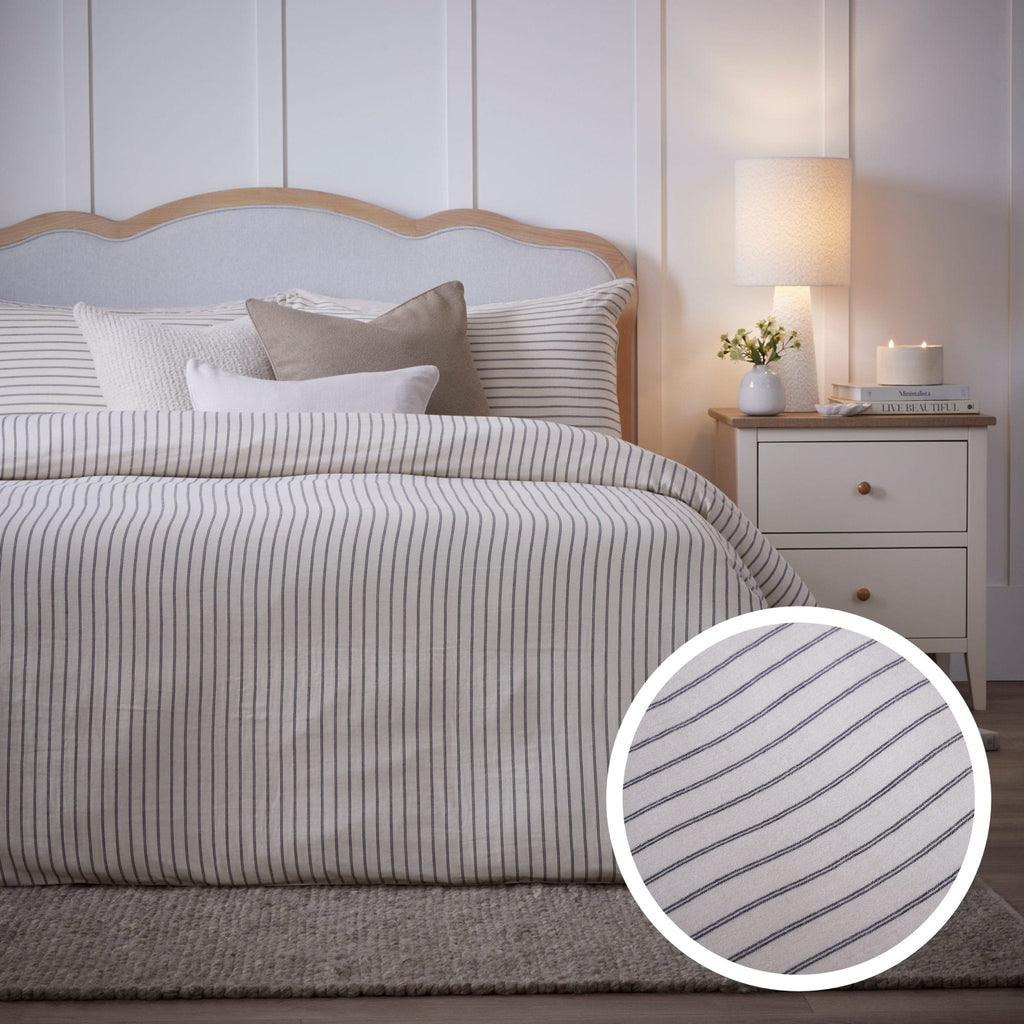 Dusklia - Amalfi 200 Thread Count Pinstripe Duvet Cover & Pillowcase Set - Cream/Navy