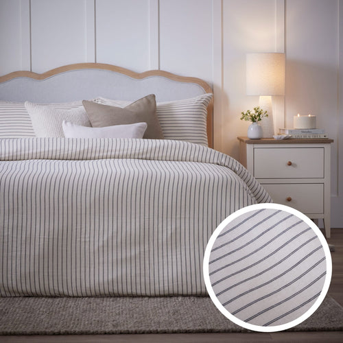Dusklia - Amalfi 200 Thread Count Pinstripe Duvet Cover & Pillowcase Set - Cream/Navy