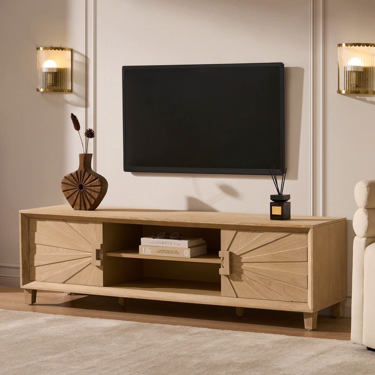 Dusklia - Amaya Ash Tv Unit for TVs up to 65- Light Wood