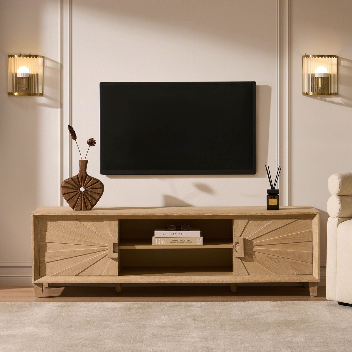 Dusklia - Amaya Ash Tv Unit for TVs up to 65- Light Wood