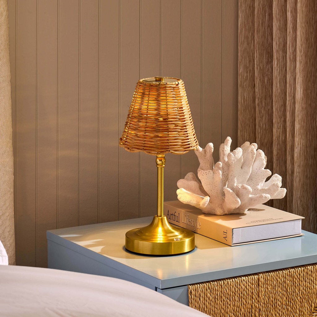 Dusklia - Anika Rechargeable Rattan Table Lamp - Gold