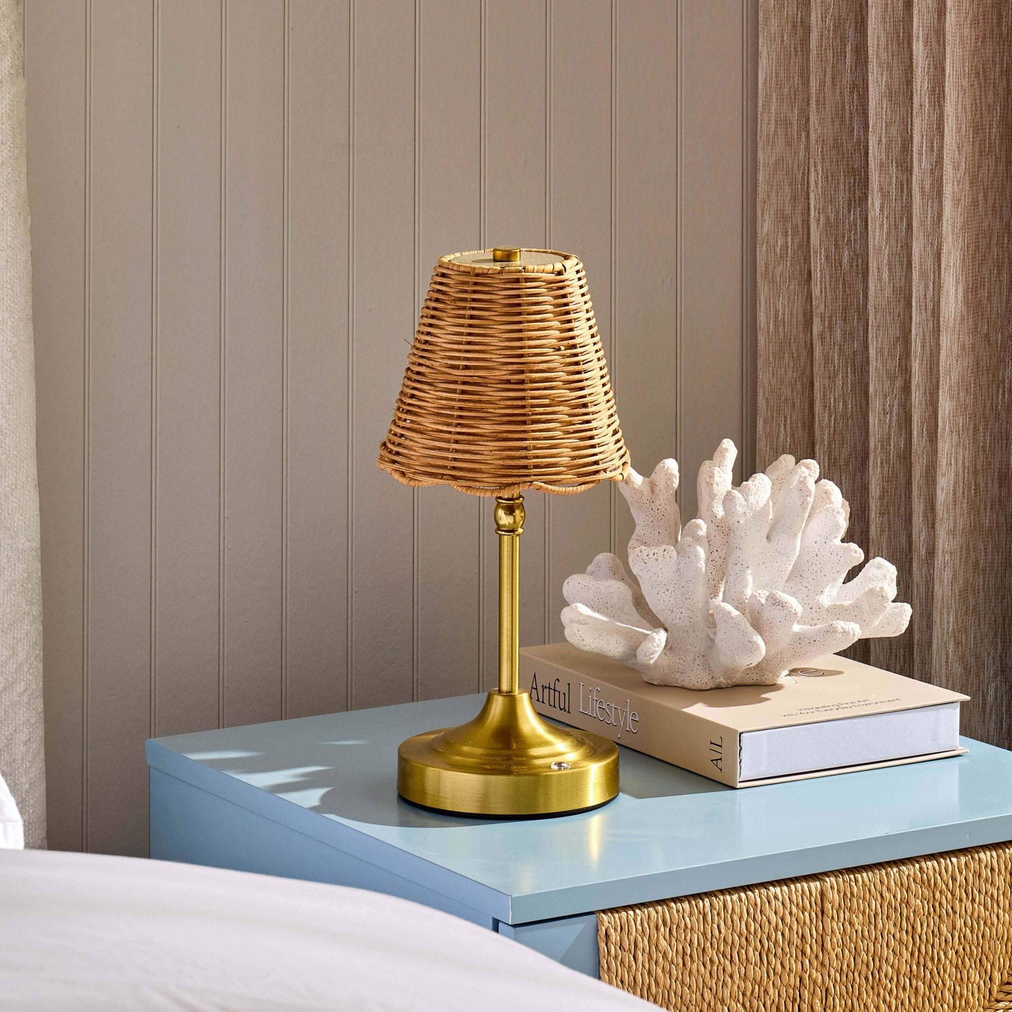 Dusklia - Anika Rechargeable Rattan Table Lamp - Gold