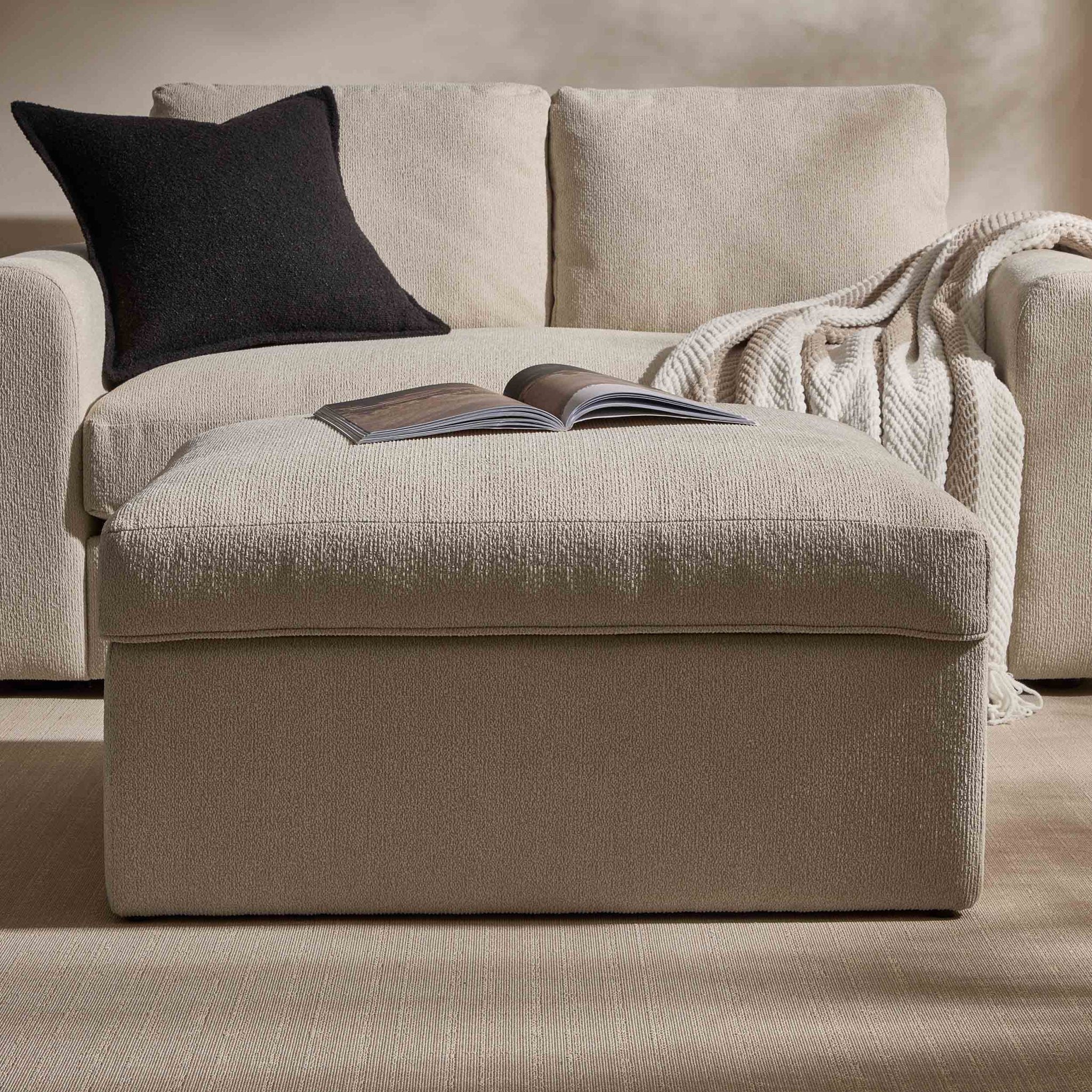 Dusklia - Antalya Storage Ottoman Pouffe - Sand Boucle