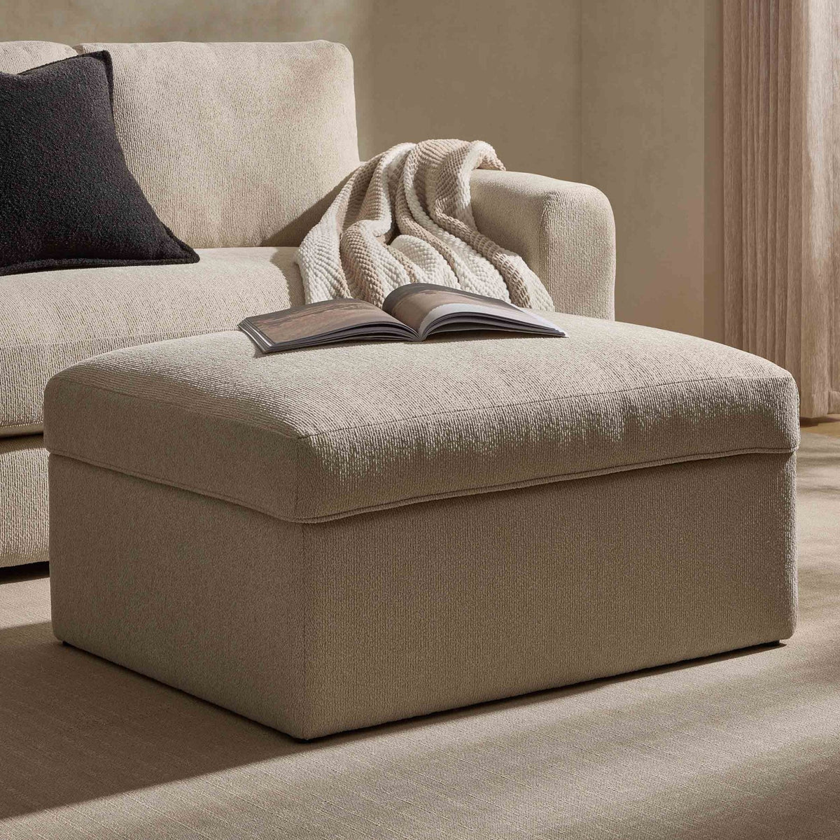 Dusklia - Antalya Storage Ottoman Pouffe - Sand Boucle