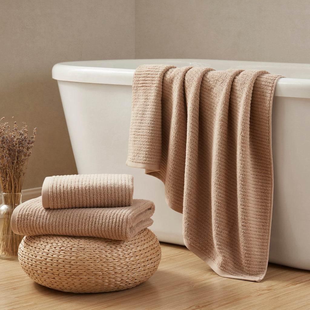 Dusklia - Antigua Soft Fine Ribbed Towel Collection - Natural