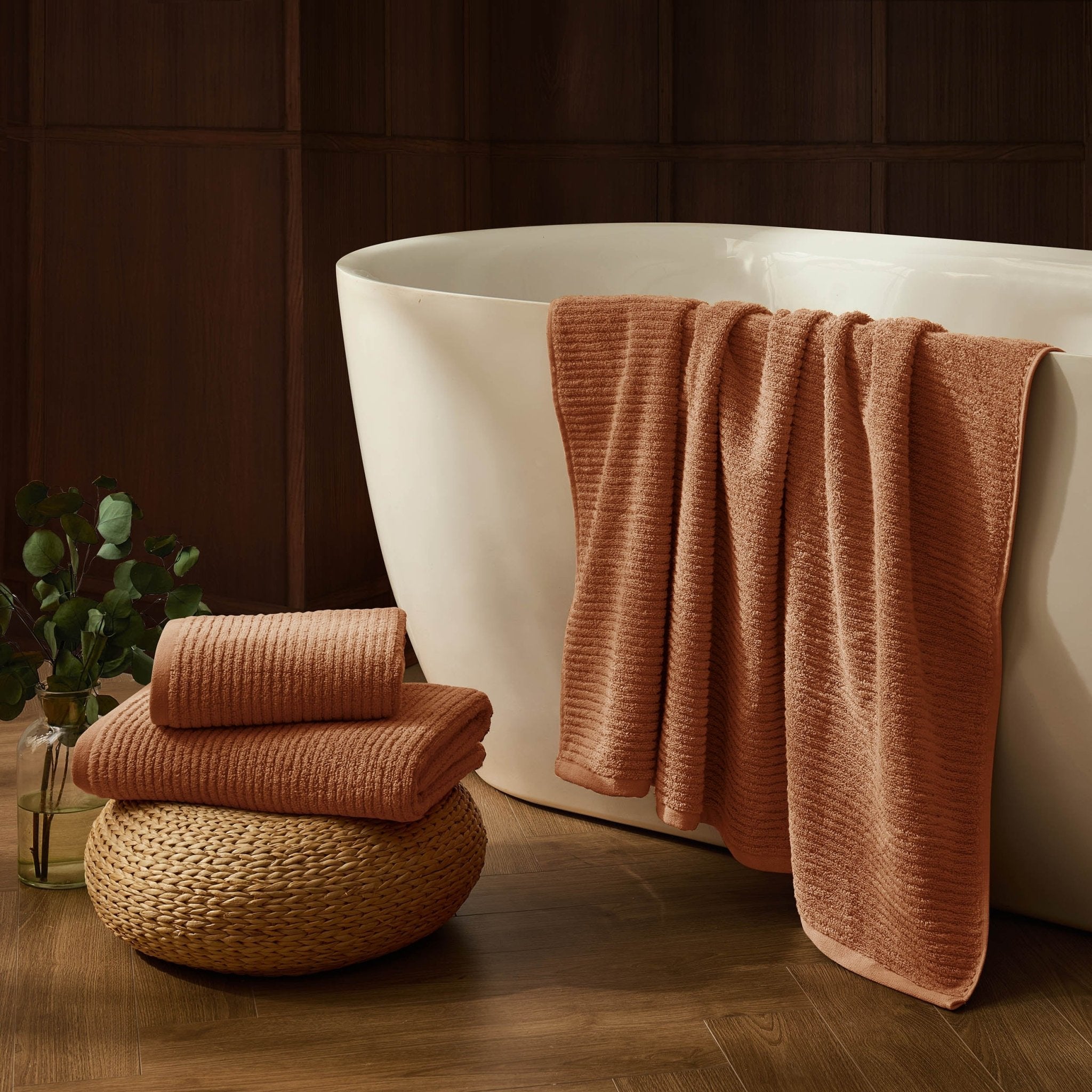 Dusklia - Antigua Soft Fine Ribbed Towel Collection - Burnt Orange