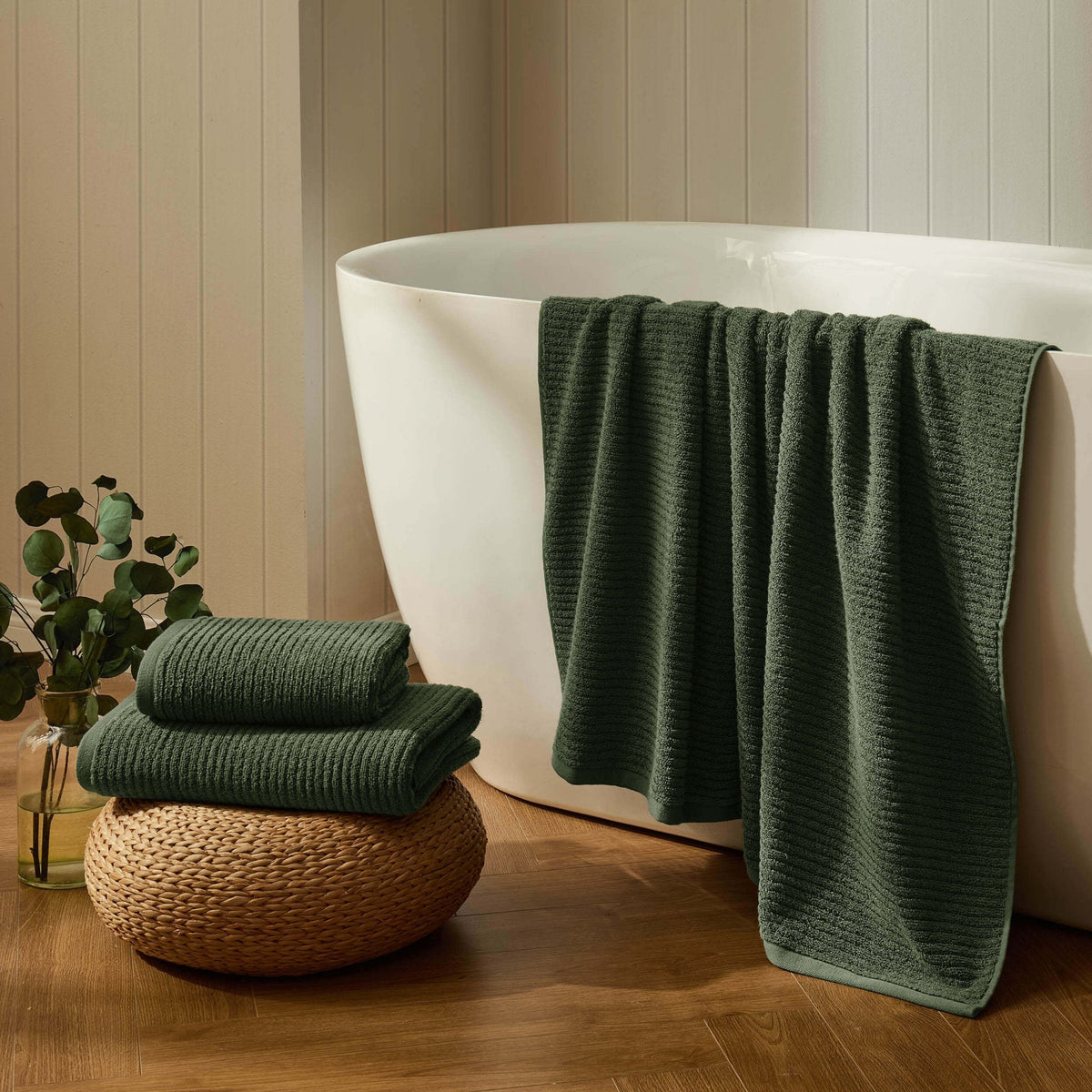 Dusklia - Antigua Soft Fine Ribbed Towel Collection - Fern