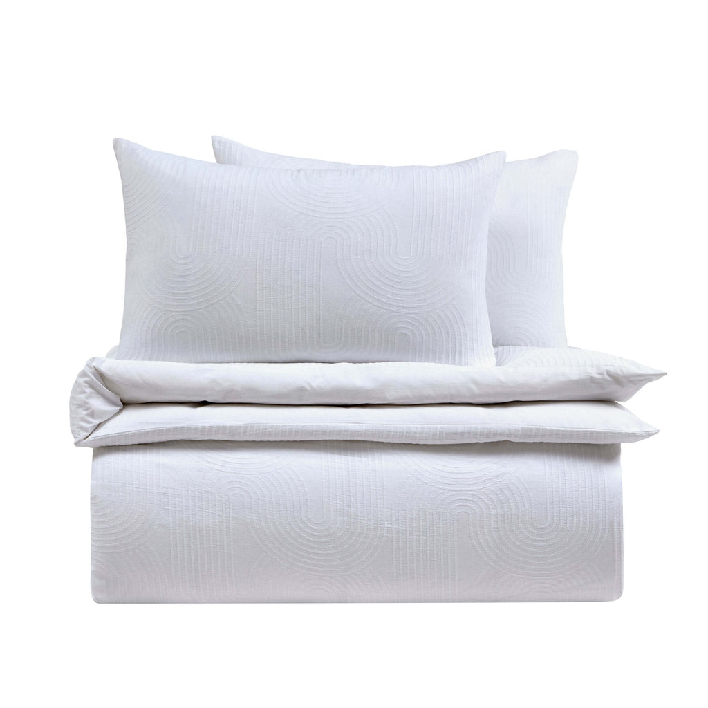 Dusklia - Archie Geo Woven Jaquard 200 Thread Count Duvet Cover & Pillowcase Set - White