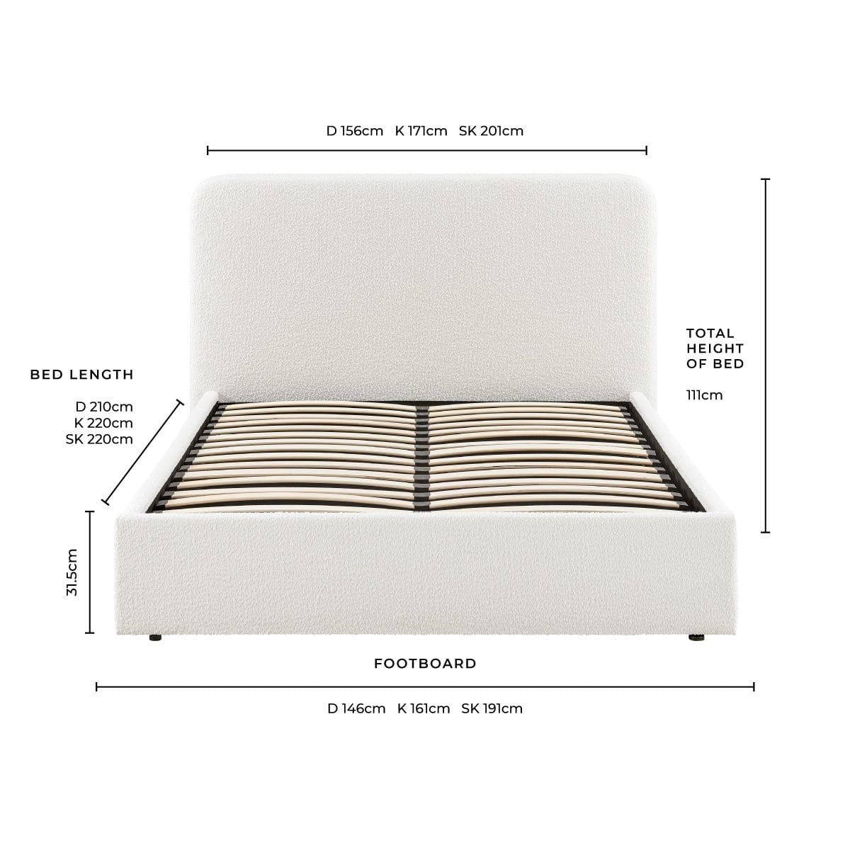 Dusklia - Ascot Bouclé Ottoman Storage Bed - Off White