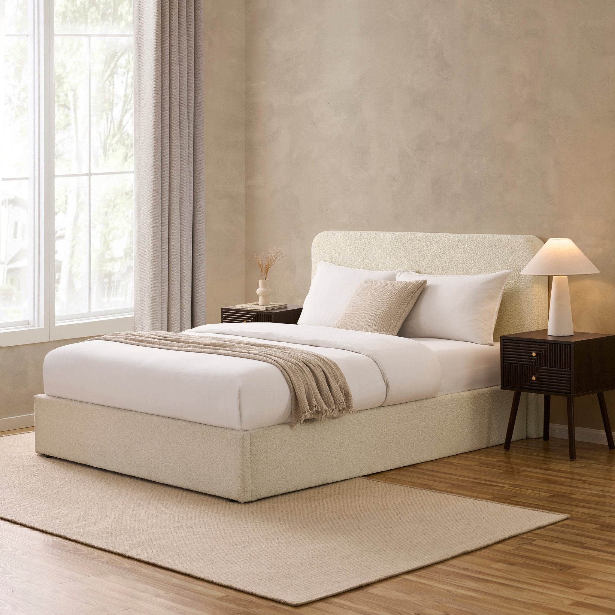 Dusklia - Ascot Bouclé Ottoman Storage Bed - Off White