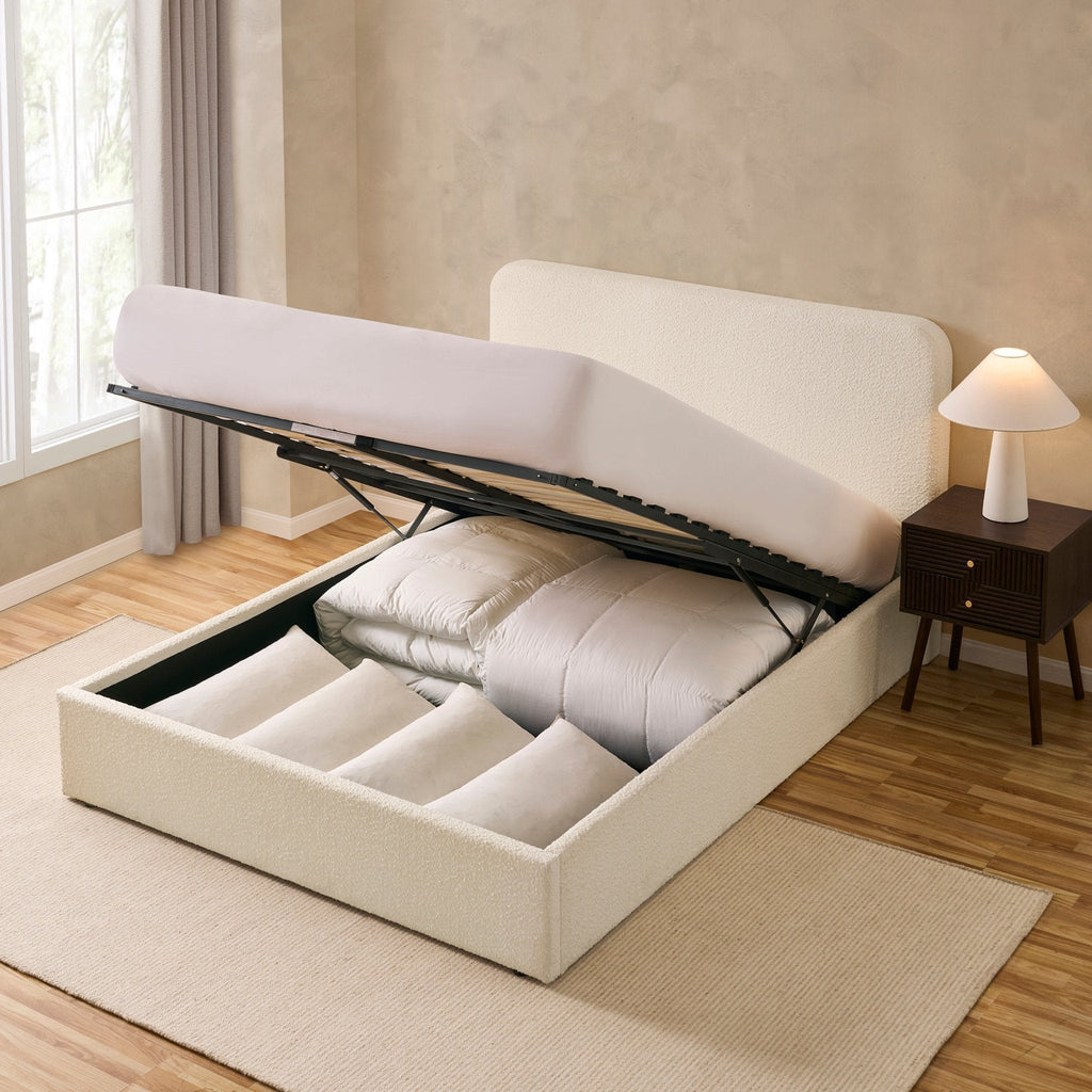 Dusklia - Ascot Bouclé Ottoman Storage Bed - Off White
