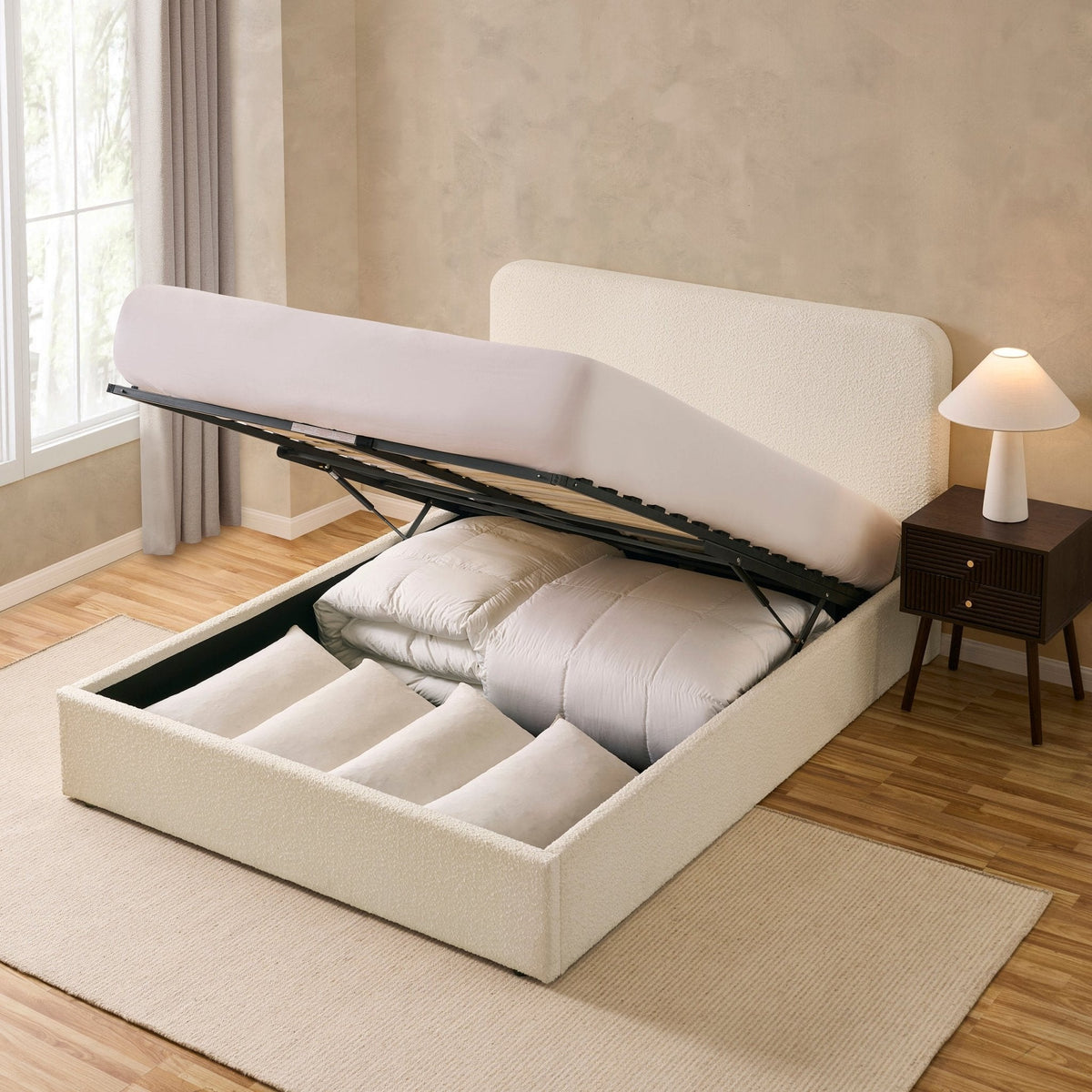 Dusklia - Ascot Bouclé Ottoman Storage Bed - Off White
