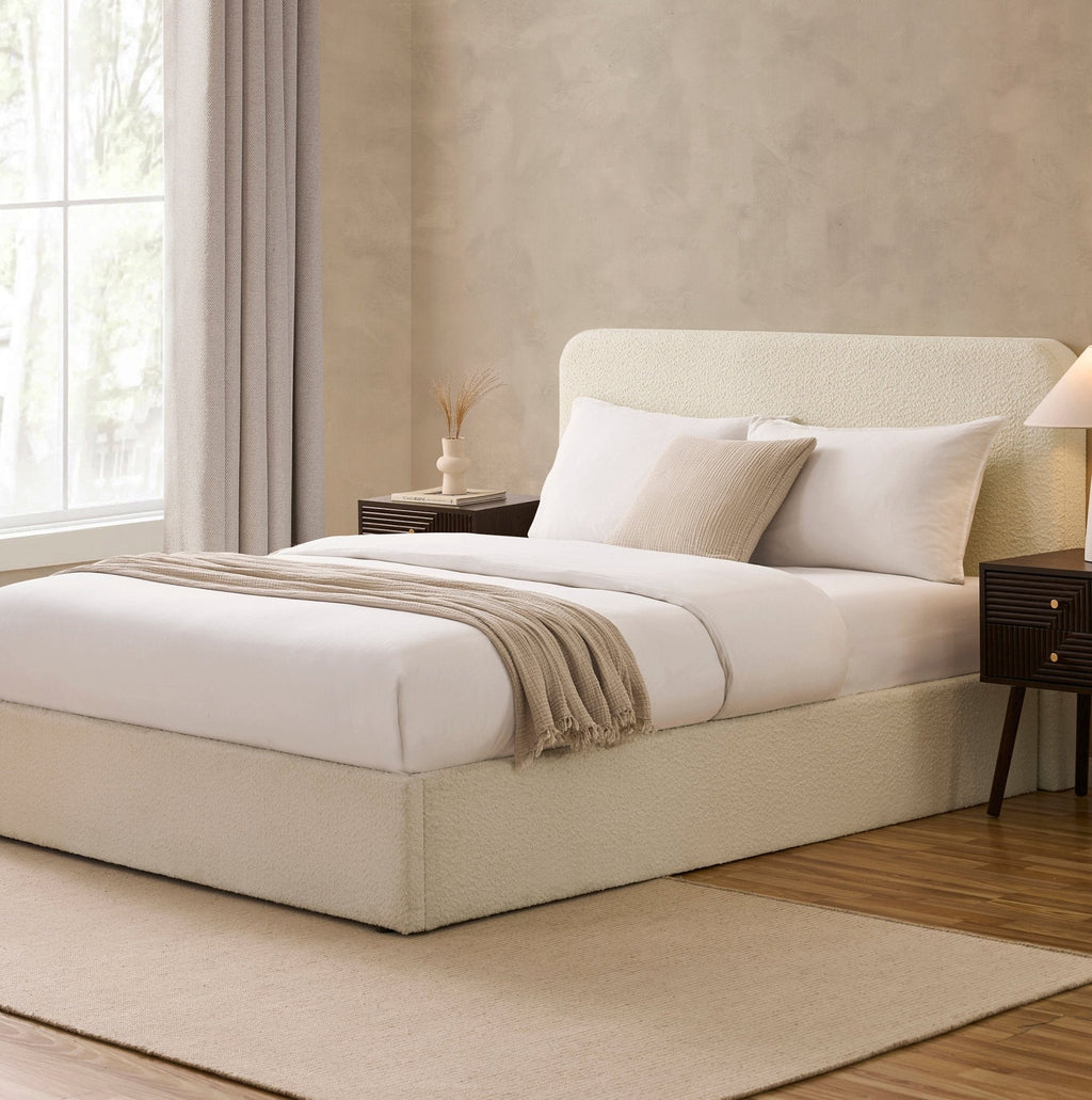 Dusklia - Ascot Bouclé Ottoman Storage Bed - Off White