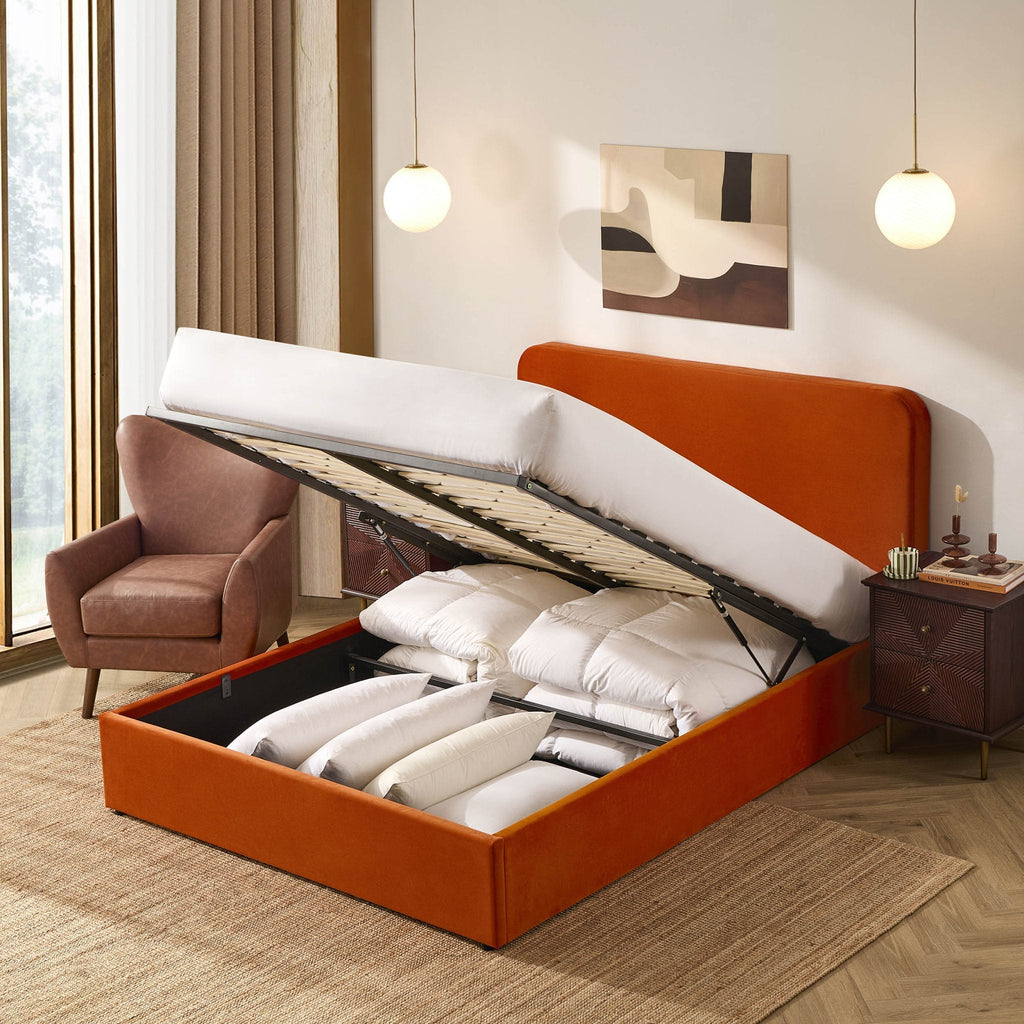 Dusklia - Ascot Ottoman Storage Bed - Bright Orange