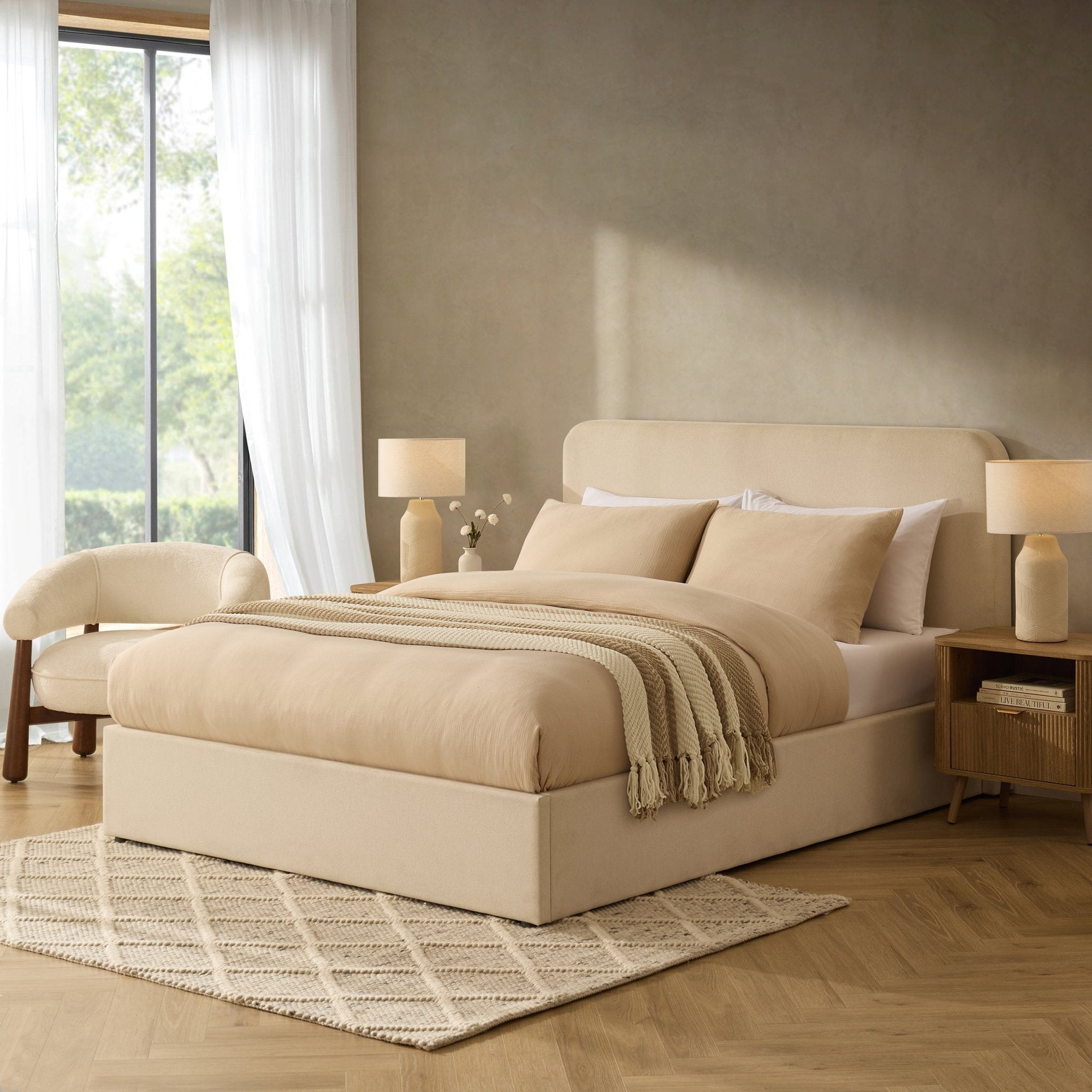 Lit de rangement Ascot - Crème en lin