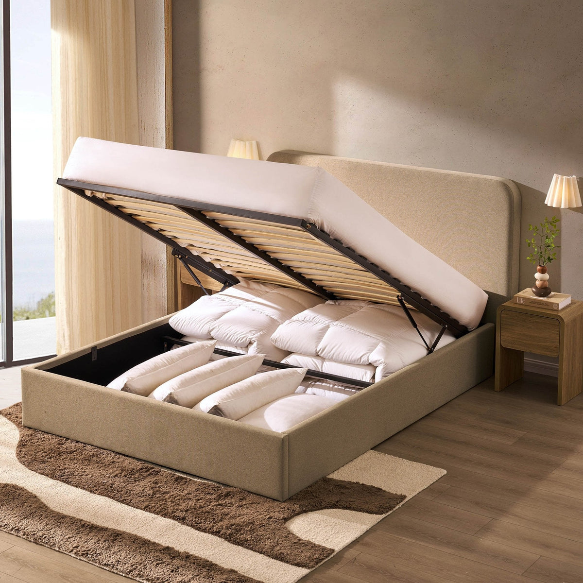 Dusklia - Ascot Ottoman Storage Bed - Oatmeal