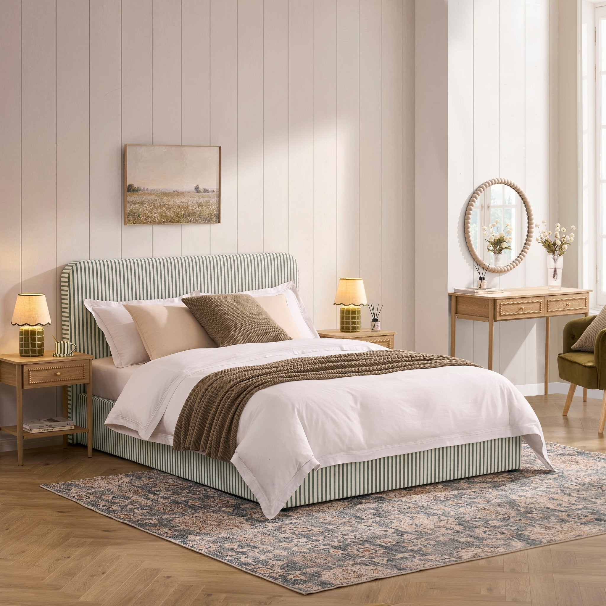 Dusklia - Ascot Ottoman Storage Bed - Sage Stripe