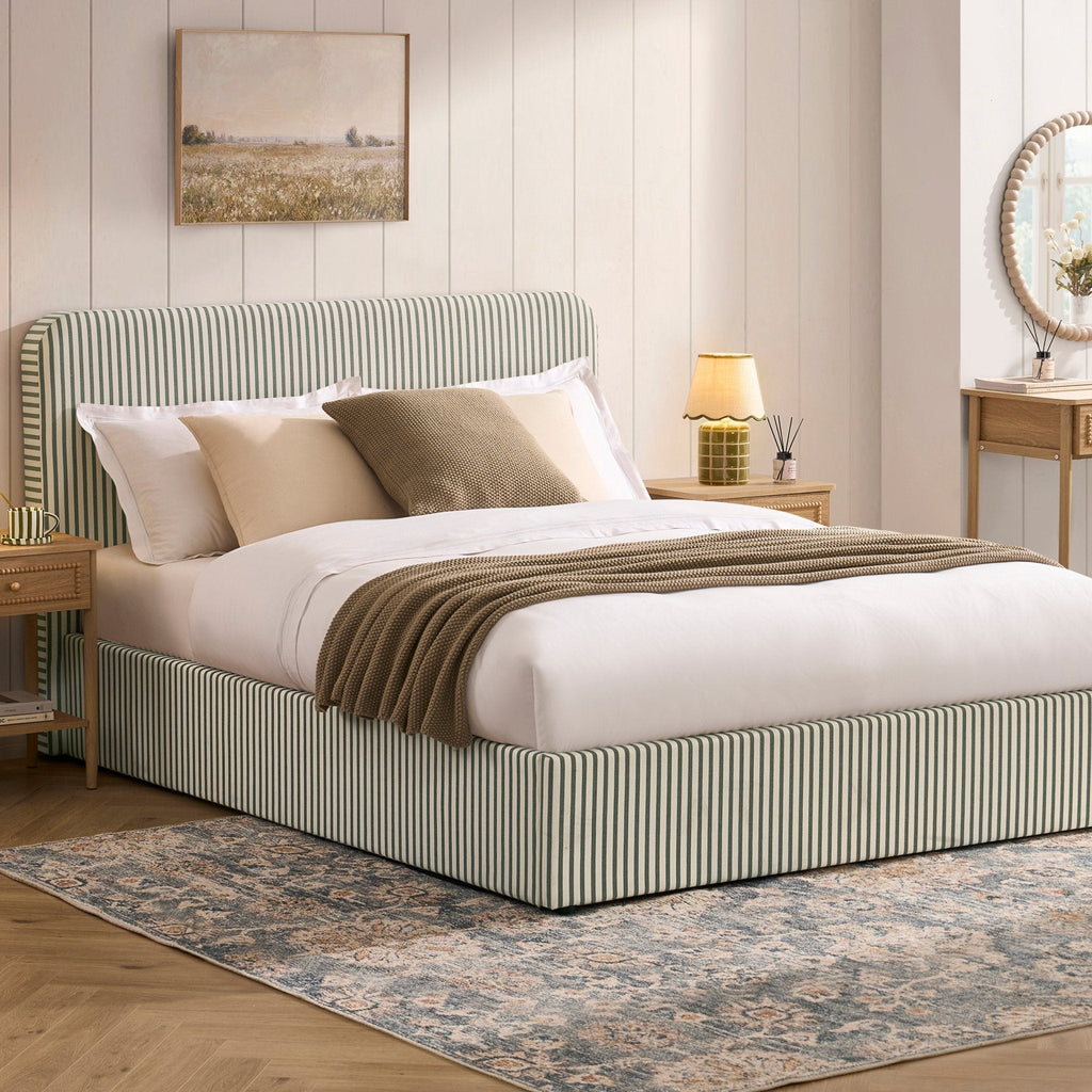 Dusklia - Ascot Ottoman Storage Bed - Sage Stripe