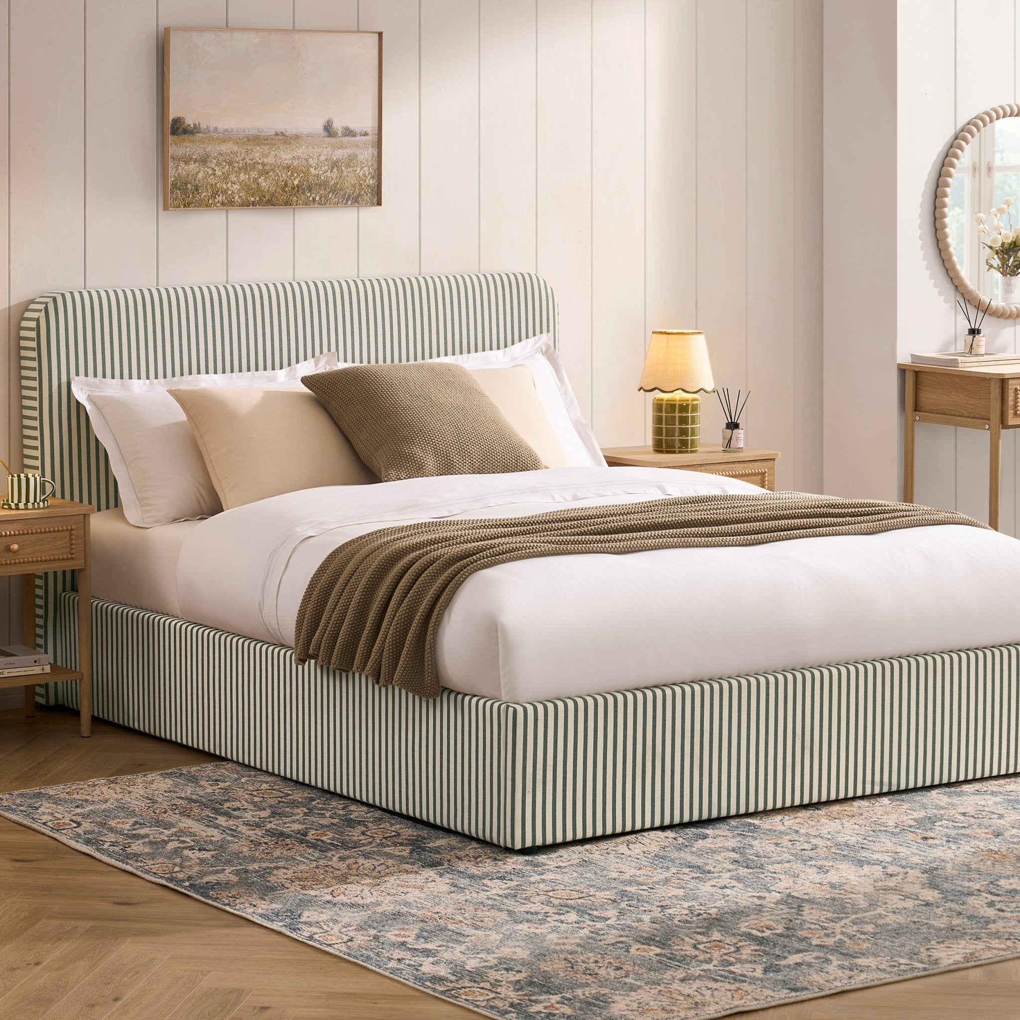 Dusklia - Ascot Ottoman Storage Bed - Sage Stripe