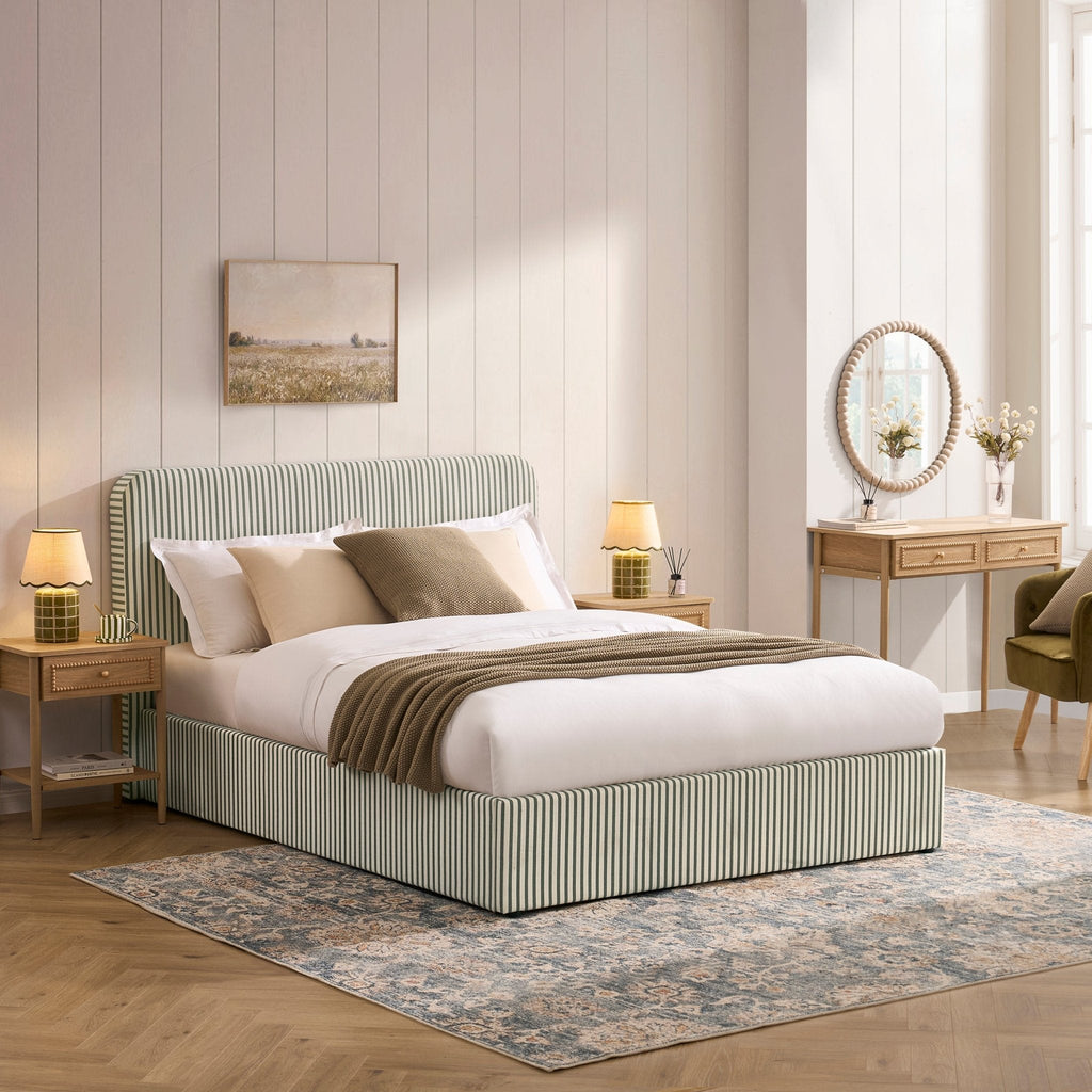 Dusklia - Ascot Ottoman Storage Bed - Sage Stripe