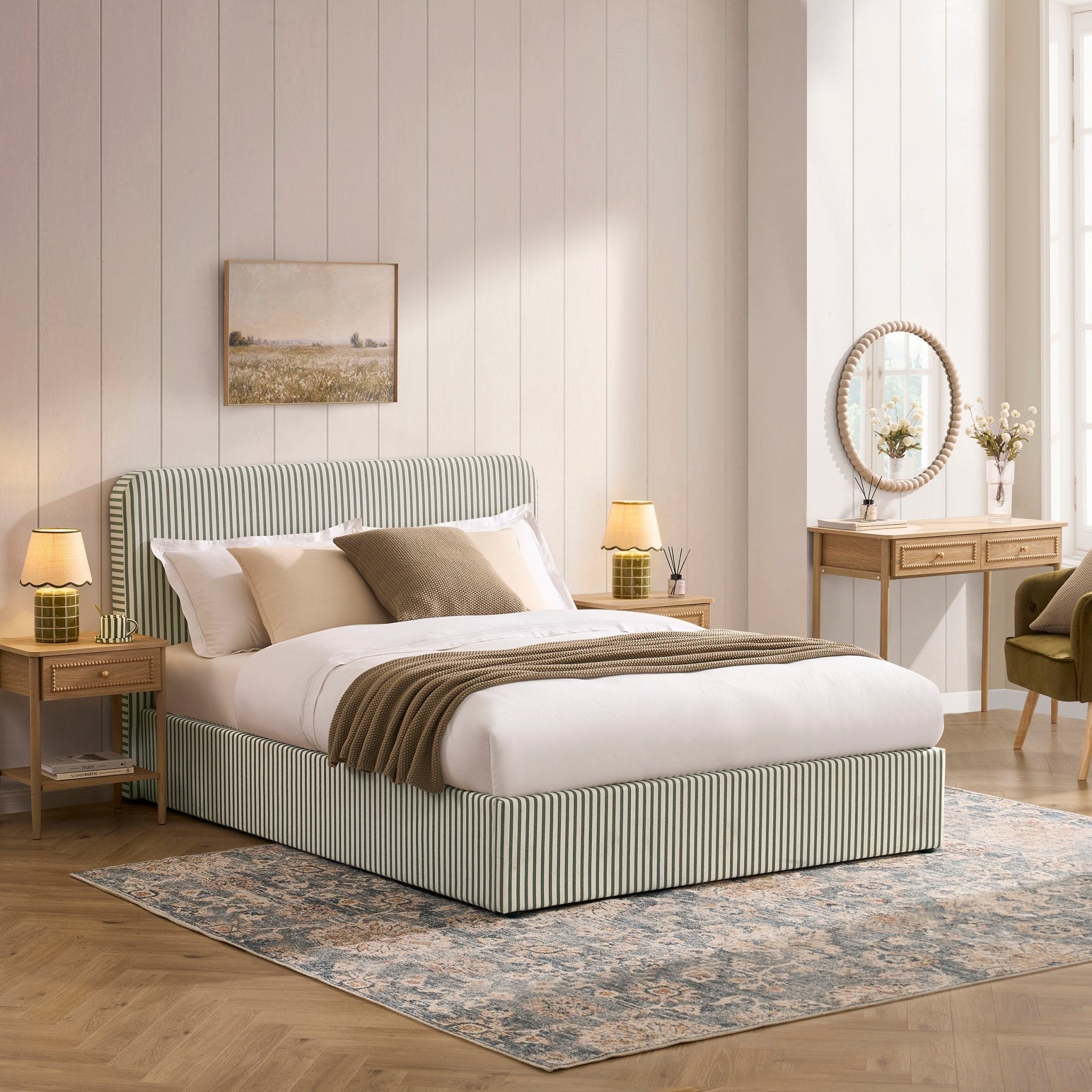 Dusklia - Ascot Ottoman Storage Bed - Sage Stripe