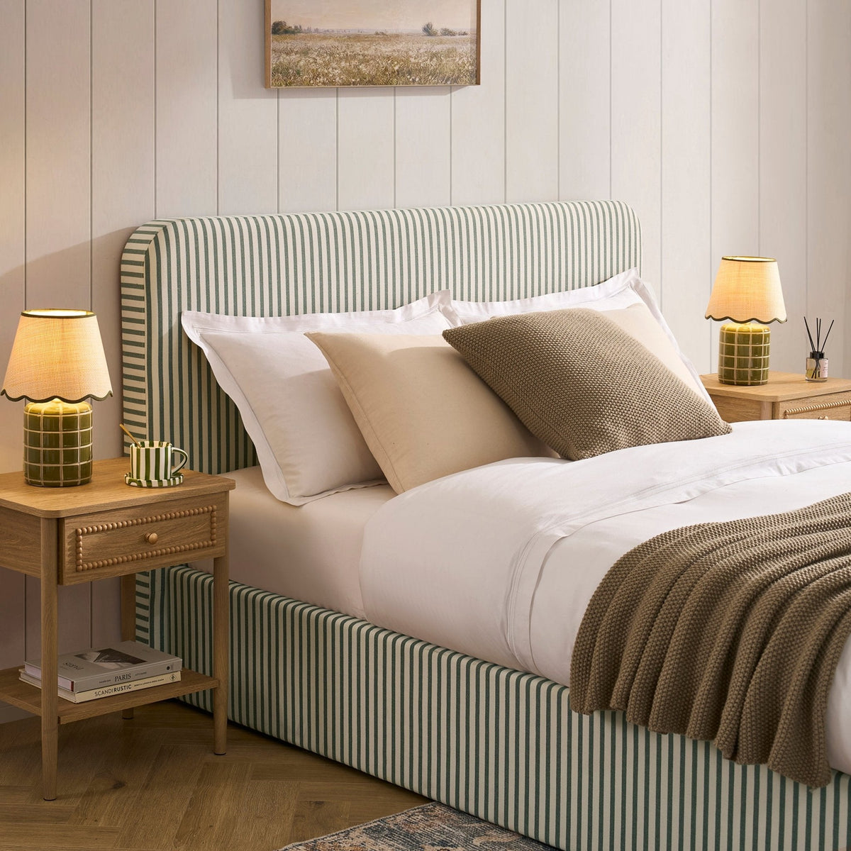 Dusklia - Ascot Ottoman Storage Bed - Sage Stripe
