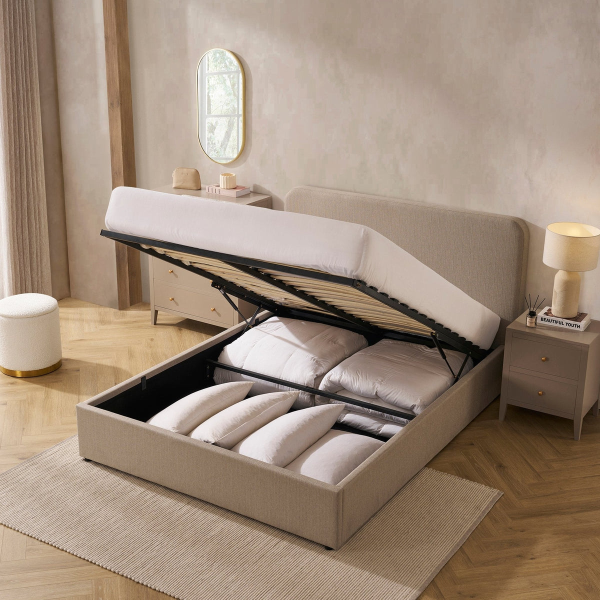 Dusklia - Ascot Ottoman Storage Bed - Stone Grey