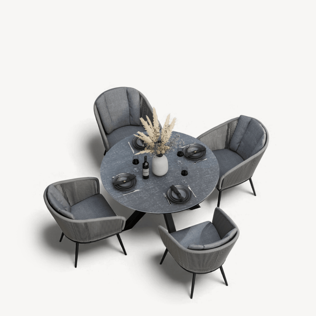 Dusklia - Aspen Outdoor 4 Seater Round Dining Table and Chairs - Grey
