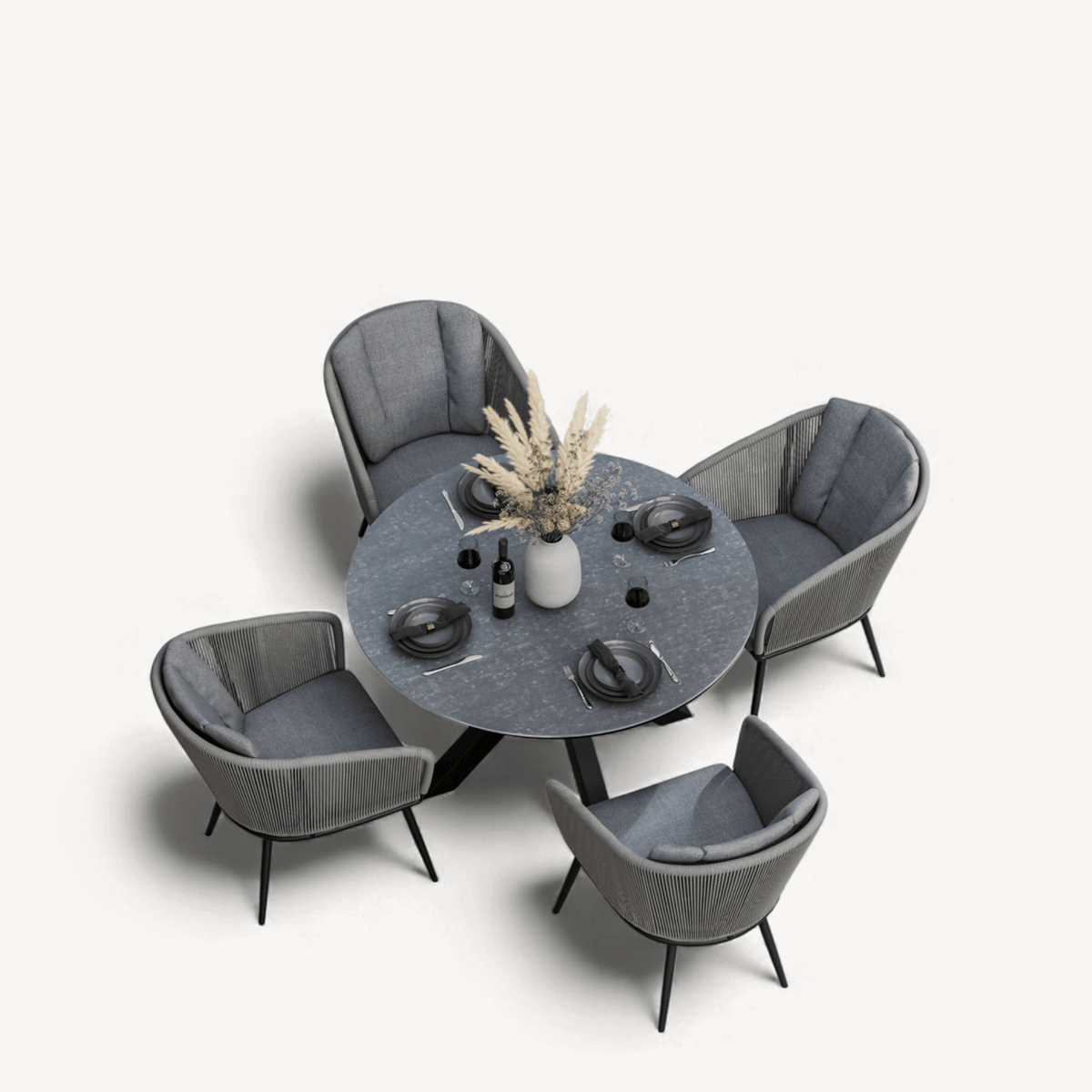 Dusklia - Aspen Outdoor 4 Seater Round Dining Table and Chairs - Grey
