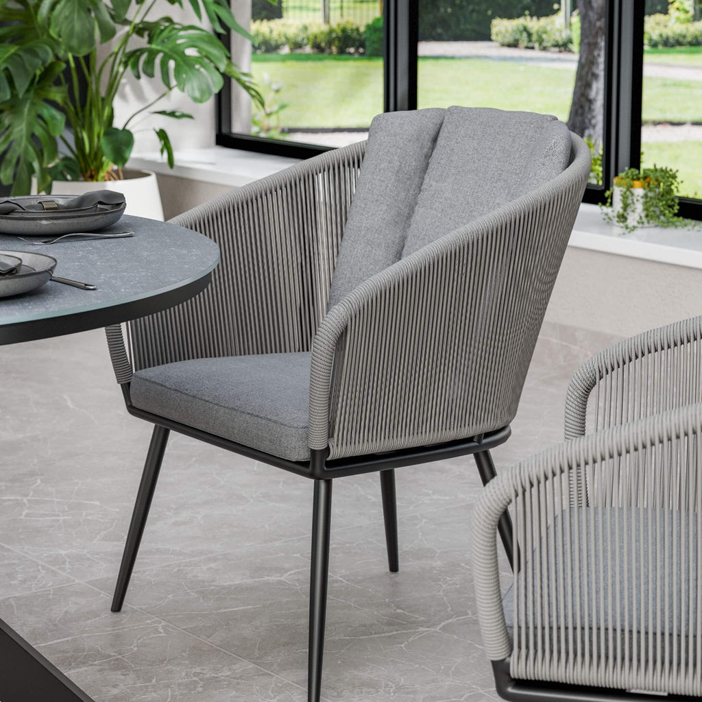 Dusklia - Aspen Outdoor 4 Seater Round Dining Table and Chairs - Grey