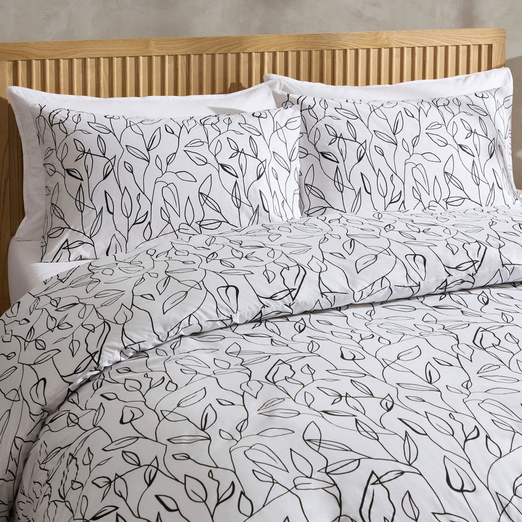 Dusklia - Astrid 100% Cotton Duvet Cover & Pillowcase Set - Off White/Black