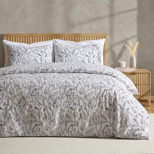 Dusklia - Astrid 100% Cotton Duvet Cover & Pillowcase Set - Off White/Black