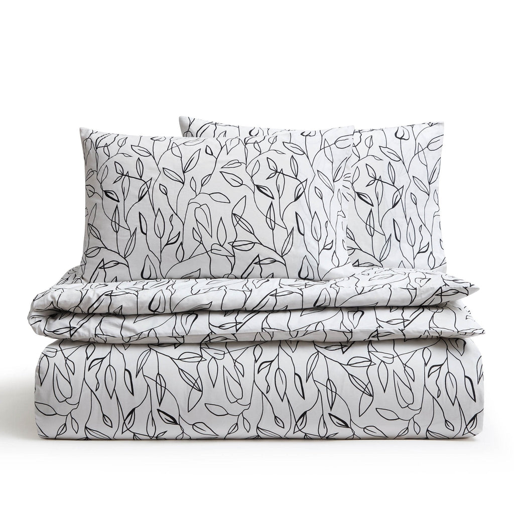 Dusklia - Astrid 100% Cotton Duvet Cover & Pillowcase Set - Off White/Black