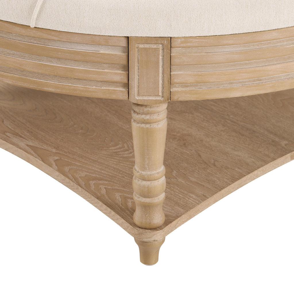 Dusklia - Aubrey Round Coffee Table Pouffe - Cream Linen