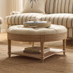 Dusklia - Aubrey Round Coffee Table Pouffe - Cream Linen