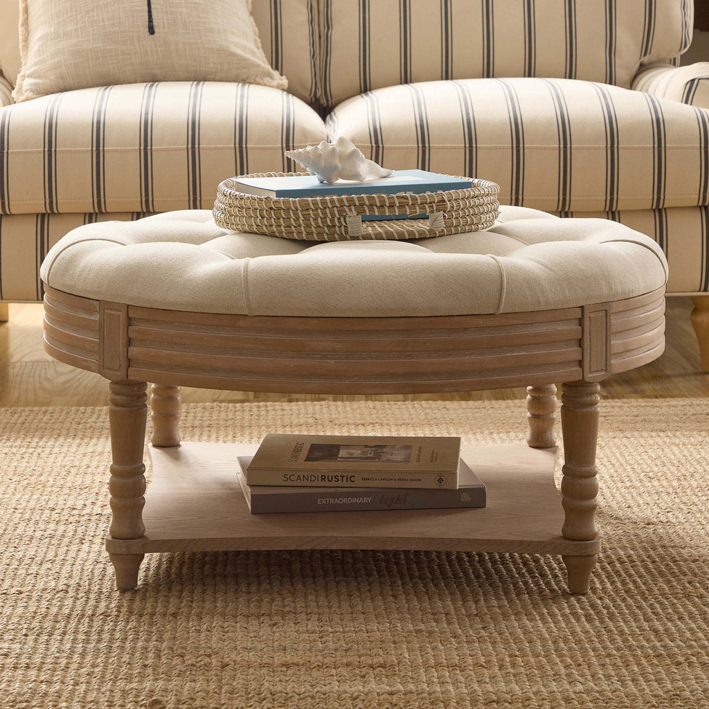 Dusklia - Aubrey Round Coffee Table Pouffe - Cream Linen