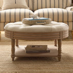 Dusklia - Aubrey Round Coffee Table Pouffe - Cream Linen