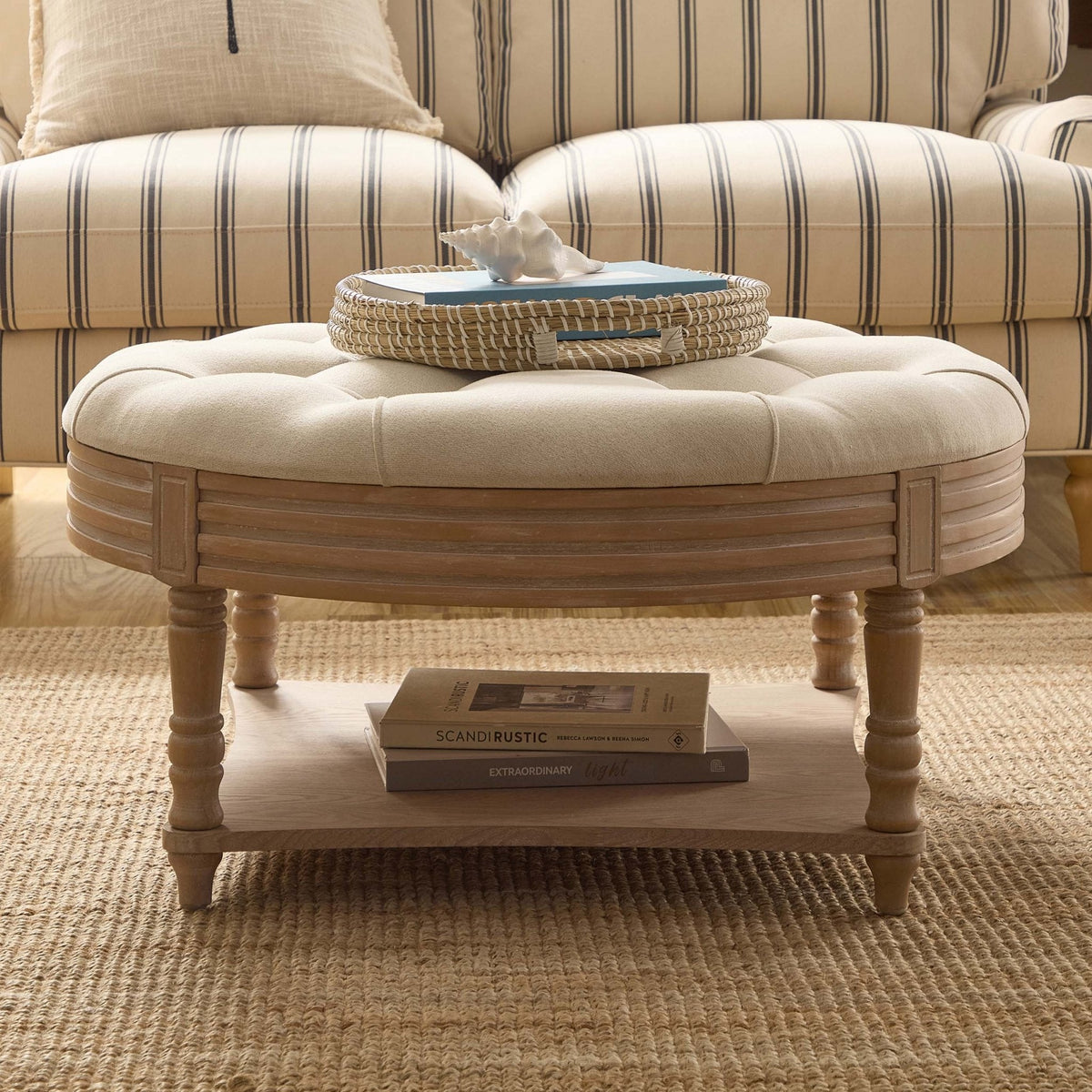 Dusklia - Aubrey Round Coffee Table Pouffe - Cream Linen