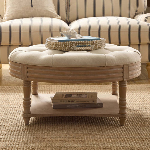 Dusklia - Aubrey Round Coffee Table Pouffe - Cream Linen