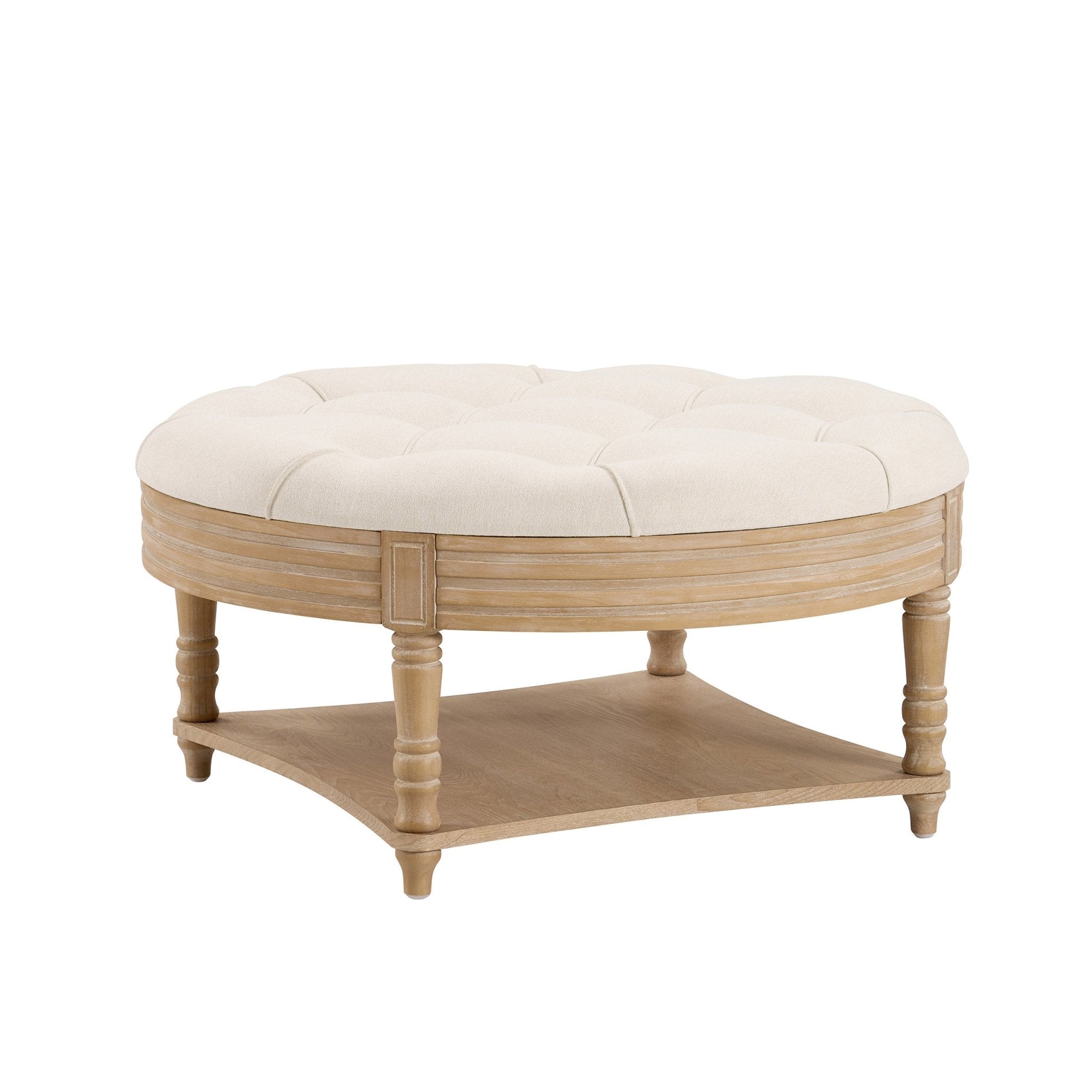 Dusklia - Aubrey Round Coffee Table Pouffe - Cream Linen