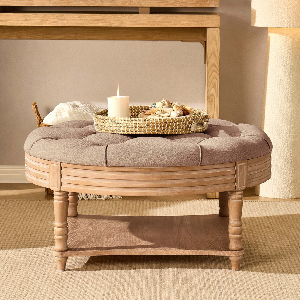 Dusklia - Aubrey Round Coffee Table Pouffe - Oatmeal