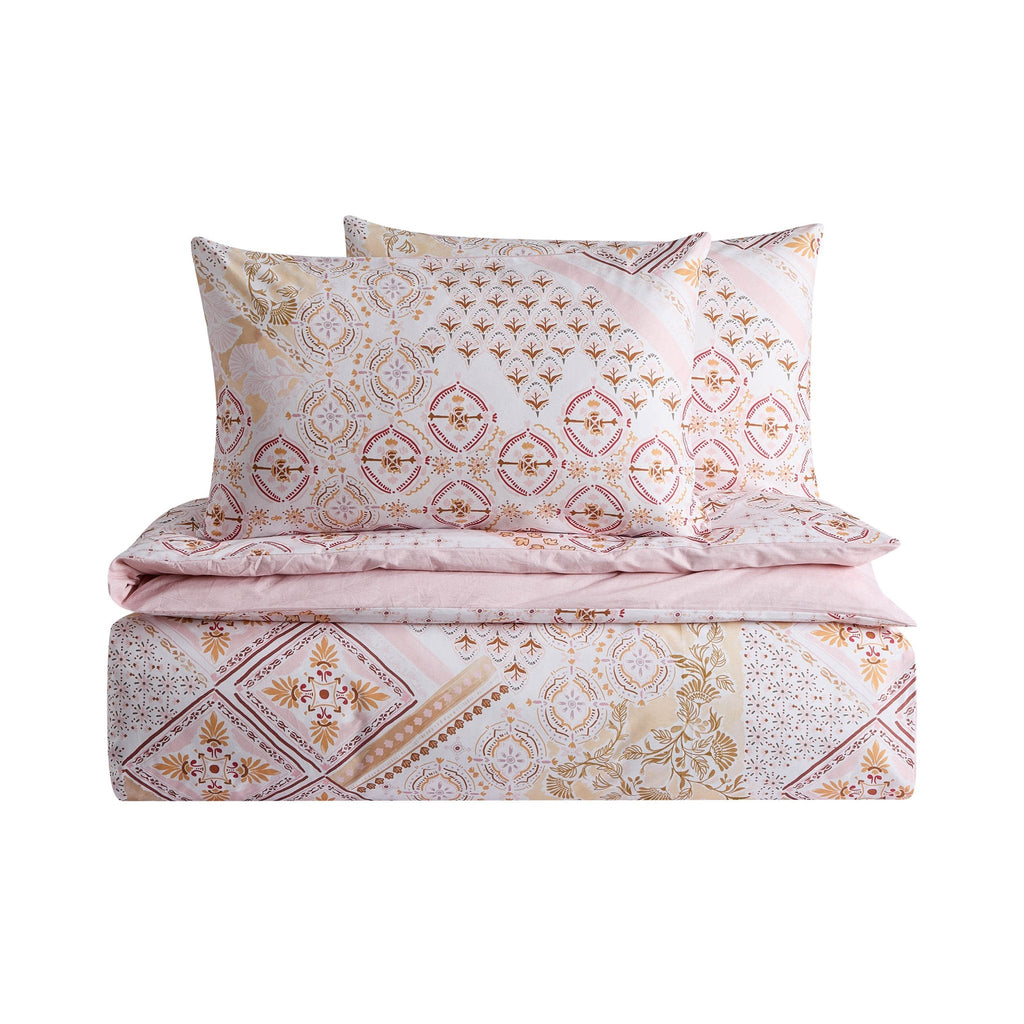 Dusklia - Aurora 100% Cotton Tile Print Duvet Cover & Pillowcase Set - Pink